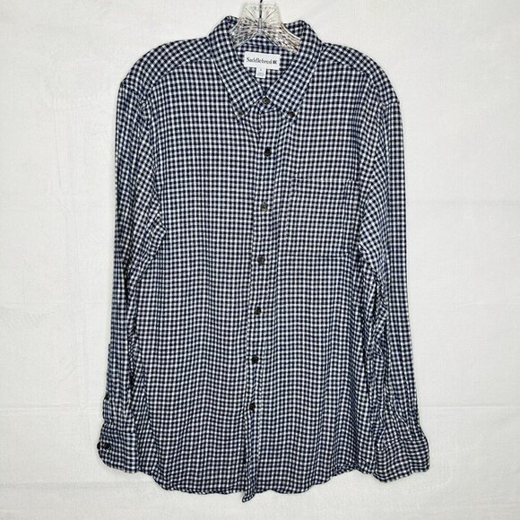 Saddlebred Flannel Casual Button Up Shirt Men's Size L Blue Tan White - Picture 1 of 7
